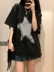 Lunivop  Popular American Gothic Streetwear Loose Casual Shirts Y2k Personality Detachable Short Sleeve Design Sweatshirts Punk Print Top