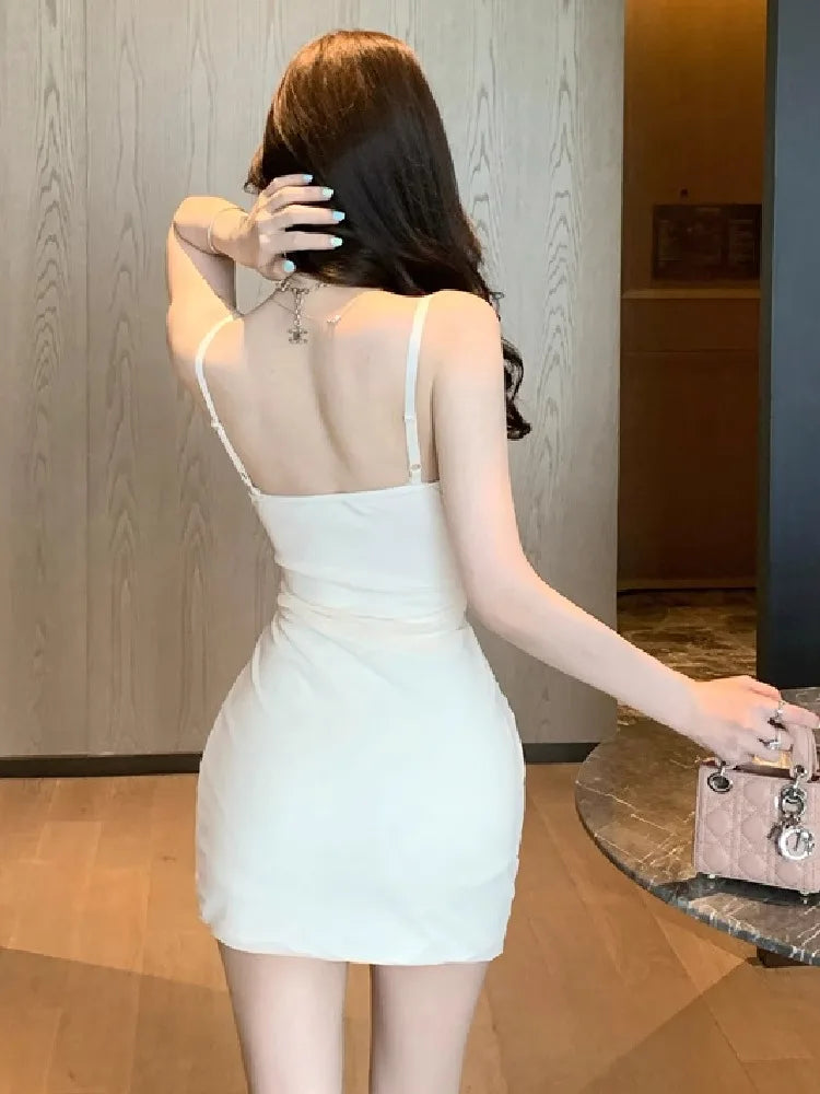 Hnewly  Woman Dress Sweet Sexy Sleeveless Lace Patchwork Slim Backless Patchwork Party Mini Dresses Female Fashion Elegant