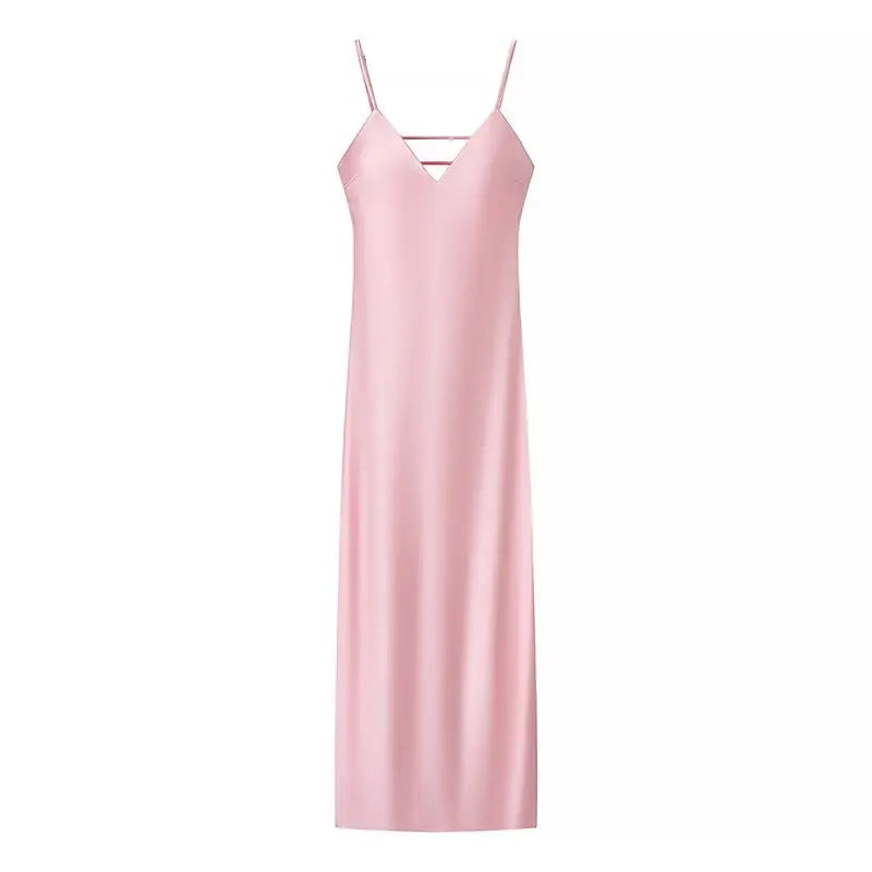 Hnewly Women Summer Yellow Stain V Neck Sling Dress Elegant Sleeveless Loose Maxi Robes 2025 New Ladies Party Holiday Dresses