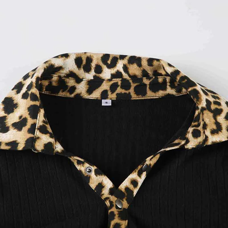 Hnewly y2k Tops Women Fairycore Clothes Sexy Leopard Print Lapel Collar Long Sleeve T Shirts 2000s Grunge Clothing Streetwear