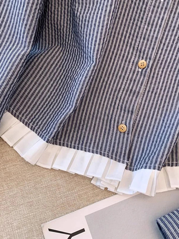Hnewly O Neck Women Striped Shirt Vintage Long Sleeve Loose Korean Blouse Casual Fall New Patchwork Female Retro Sweet Autumn Tops