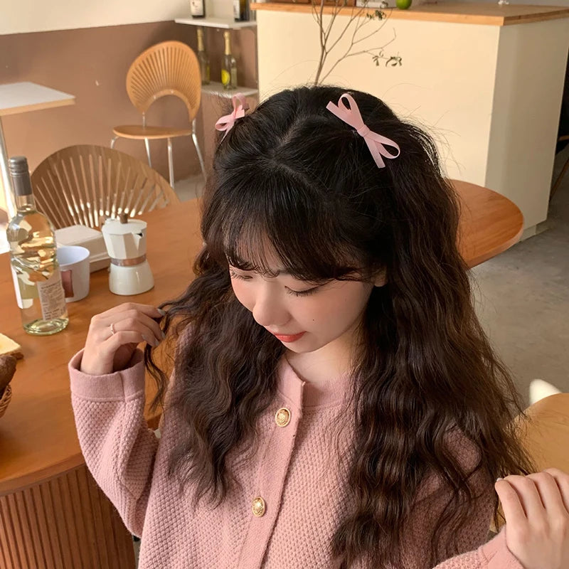 Hnewly 2Pcs Sweet Bowknot Hair Clips Ballet Ribbon Bow Hairpin Bang Clip Girls Mini Grab Clips Woman Headwear Hair Accessories