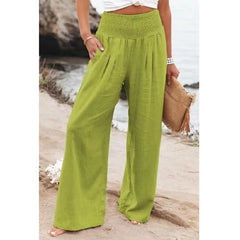 Hnewly  Cotton and Linen Solid-color Stretched-waist Wide-leg Pants Casual Pants Long Pants for Women Spring and Summer Women's Wear