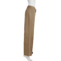 Hnewly  Khaki Jeans Women Basic Straight-Leg Denim Long Pants Y2K Streetwear 90s Loose Trousers Spring All match Outfit Casual