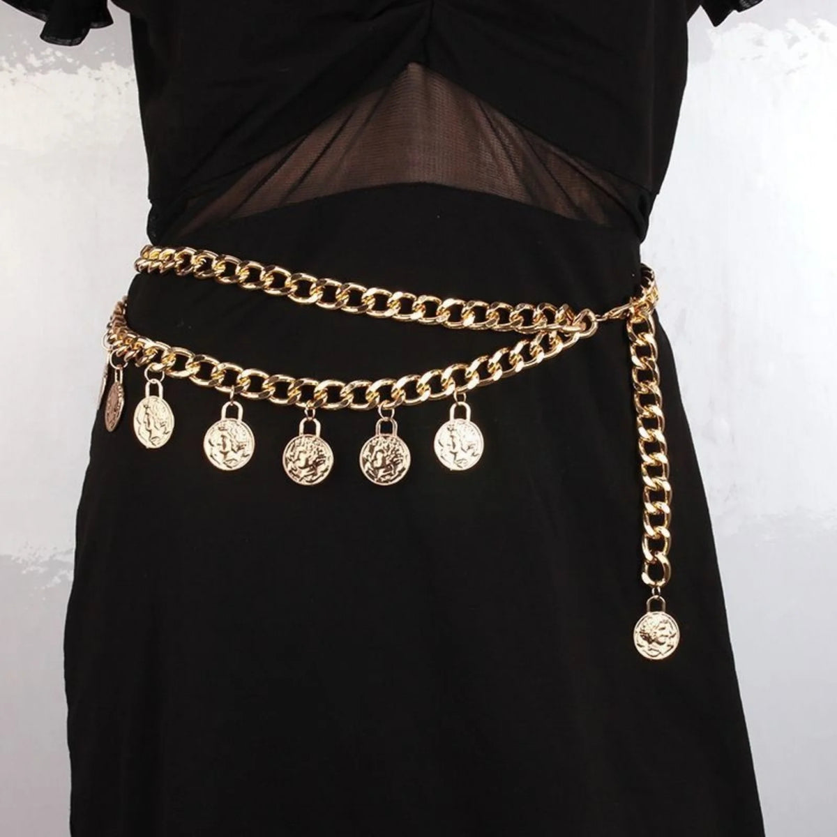Hnewly  1pc Tassel Ethnic Style Retro Simple Coin Waist Chain, Double-Layer Queen Portrait Pendant Metal Body Chain