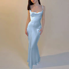 Hnewly wedding guest outfit Cross Bandage Long Satin Dress Women Spaghetti Strap Backless Maxi Dress Summer Elegant Party Dresses