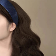 Hnewly  1Pc Blue Satin Shimmering Wide-Brim Headband for Autumn Winter American Retro Style, Luxe Vibe, Suitable for Face Washing Hair S