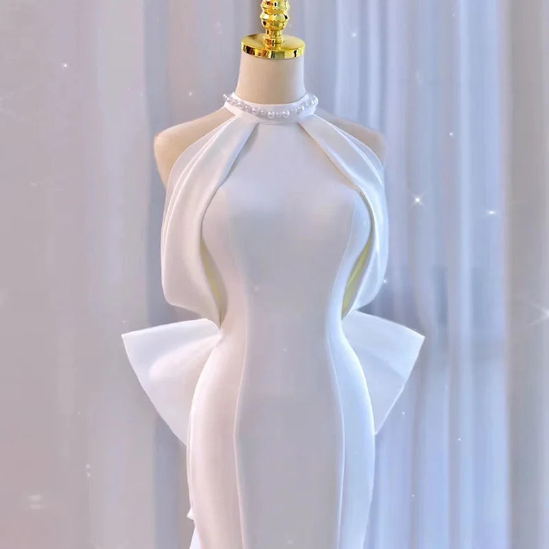Hnewly  Hanging Neck Fish Tail Light Wedding Dress Bride's Temperament High-end And Simple French Welcome Dress Trailing Customized