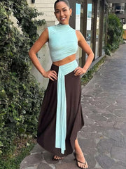 Hnewly  Cutenew Backless Waistless Sexy Dress Women Ribbon Patchwork Sleeveless Simple Prom Party Stretch Elegant Irregular Bodycon