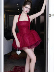 Hnewly  Cutenew Sexy Noble Dress +Mesh Puffy Skirt Women Jacquard Bow Sequin Sleeveless Halter Backless Stretch Birthday Party Suits