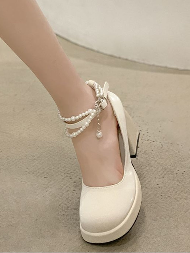 Hnewly French Style Elegant High Heels Sandals Office Lady Pure Color Korean Shoes Casual Non-Slip Round Toe Sandals Summer Chic