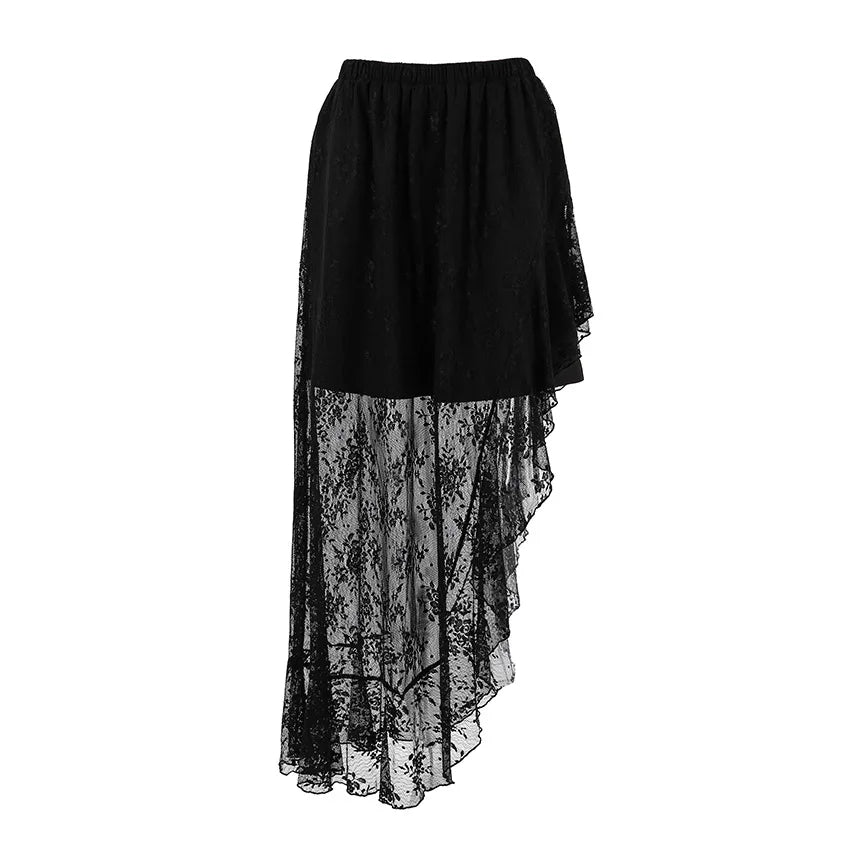 Hnewly Summer New Irregular Black Sexy Design Lace High Waist Slimming and slimming Split Skirt