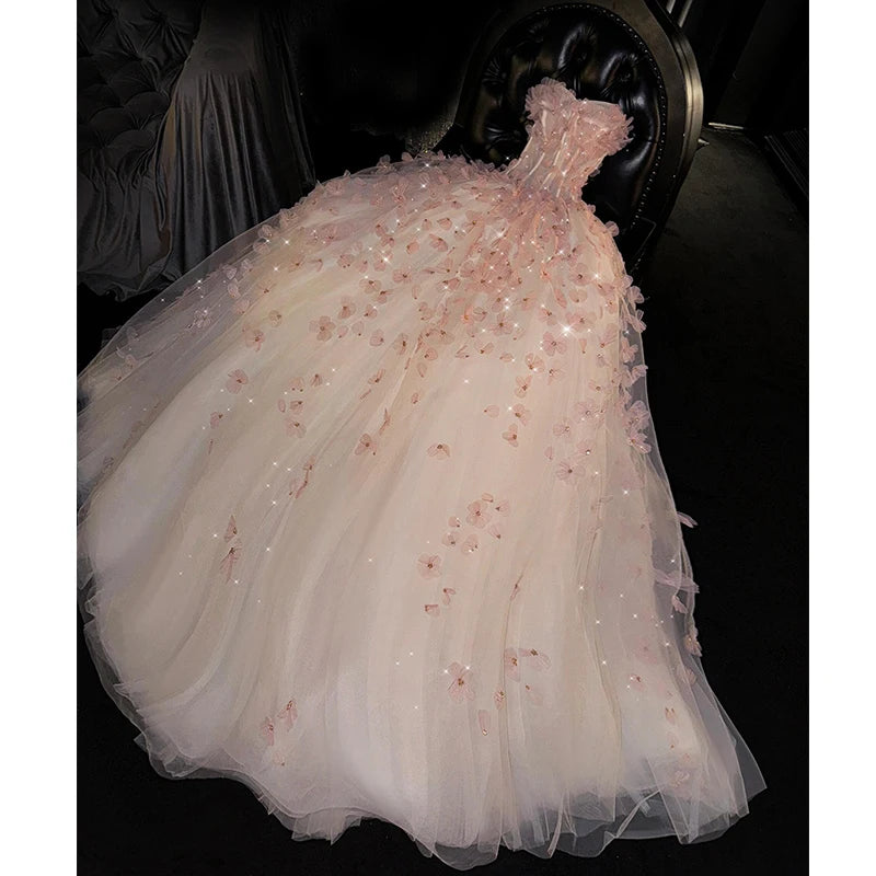 Hnewly  Breast light luxury small pink host student art test performance dress