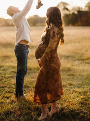Hnewly  Vintage Maternity Photography Lace Dress Long  Floral Maxi Gown Pregnancy Photoshoot Outfit Maternity Photo Prop Dress Set