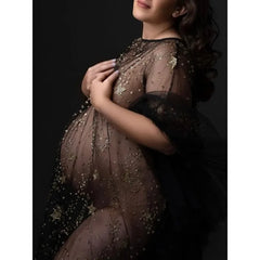 Hnewly  Pregnant Women Mini Dress For Photography Props Solid Color Premama Sequined Stars Photoshoot Dresses Maternity Baby Shower Gown