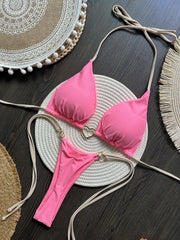 Hnewly  Metal Heart-shaped Halter Brazilian Bikini Female Swimsuit Women Thong Swimwear Two-pieces Bikini Set Bather Bathing Suit Swim