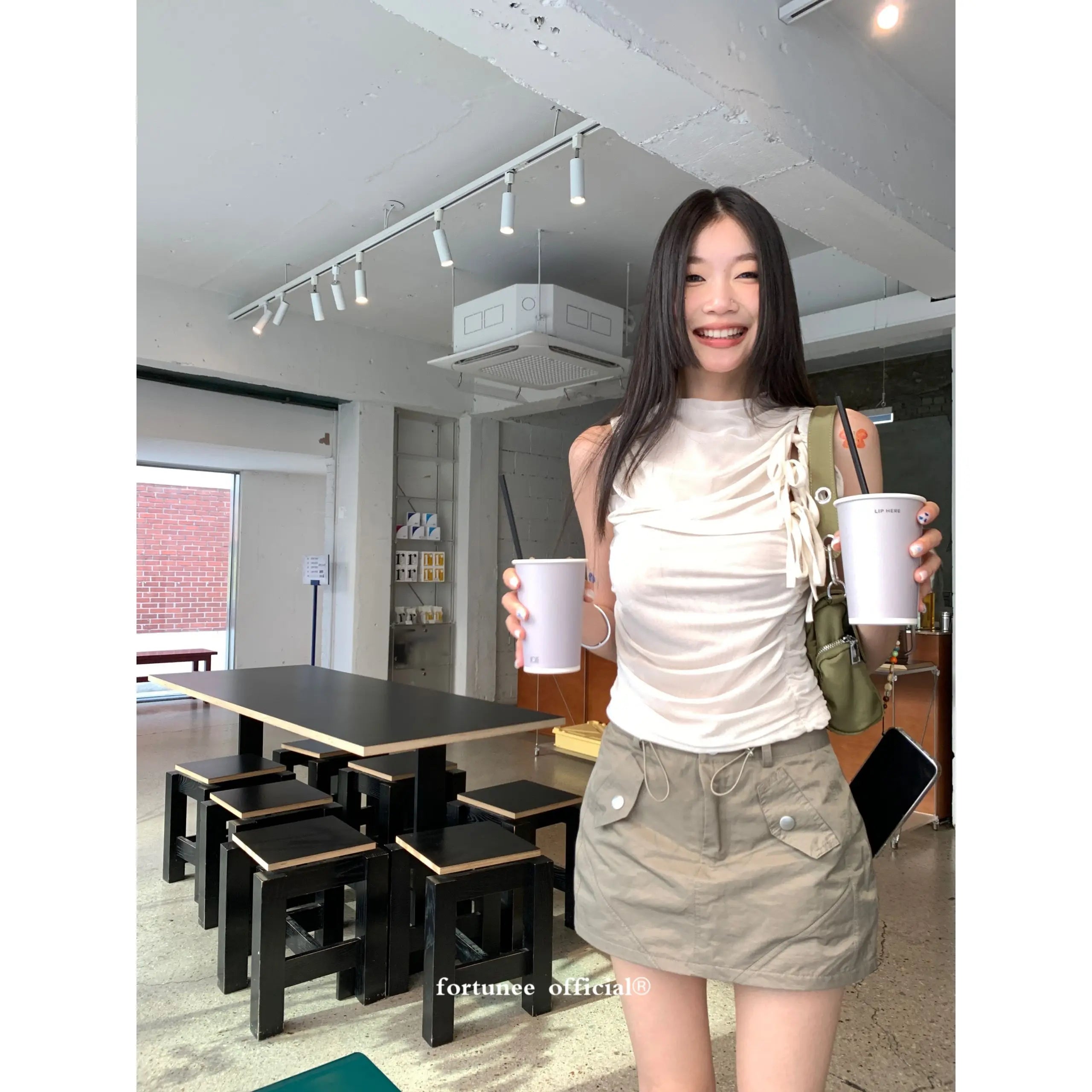 Hnewly  Double Layer Mesh Lace Up Slim Waist Ruched Vest 2025 Summer New Sleeveless Tops Mujer Y2k Simple All-match Tank Top