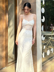 Hnewly  Jacquard Elegant Dress Women Y2K Thin Sleeveless Backless Low-Neck Elegant Chic Slim Vacation Birthday Party Vestidos