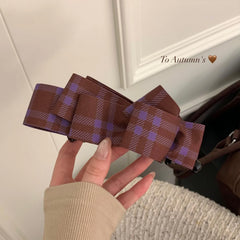 Hnewly  1pc Purple Checkered Canelé Banana Clip for Women, Elegant Vertical Barrette for High Ponytail at Back of Head, Hair Accessory