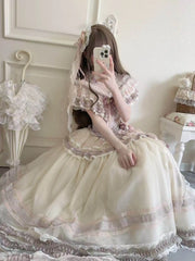 Hnewly  New Spring Summer Original Fairy Dress Set Women Sweet Girls Lace Slim-fit Top High-waisted Skirt Elegant Lolita Two-piece Set