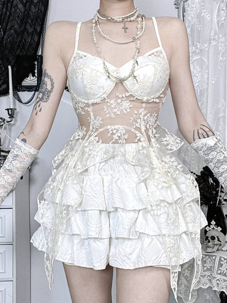 Hnewly  Gothic Lace Sleeveless Top New Sexy Irregular Strap Vest for Women