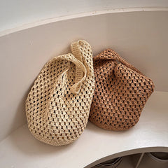 Hnewly  Trendy Handmade Summer Beach Tote Bags Crochet Knitted Hollow Handbag Shopping Bags For Women