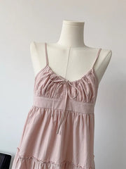 Hnewly New Design Print Pink Spaghetti Strap Dress All-Match Elegant Temperament Sexy Prom Gown Sweet Bow A-Line Dress Cozy Streetwear