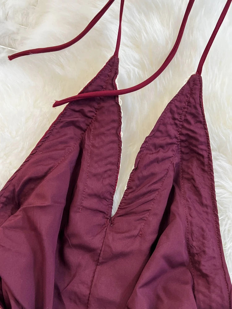 Hnewly  Temperament Hanging Neck Dress Elegant Hollow Out Backless Slit A-line Large Hem Dress Women's Beach Vacation Long Dress