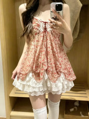 Lunivop  Harajuku Sweet Y2k Lolita Lace Dress Women Vintage Bow Ruffle Cake Dress Slim Bandage Dress Japanese Style Fashion Summer