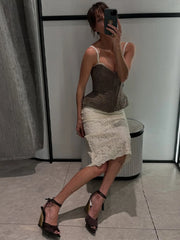 Hnewly  Women's Vest Spaghetti strap Corset Top Street Female Panelled V-neck Sleeveless Backless Slim Party Evening Tops New Streetwear