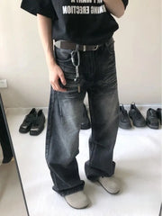 Hnewly  American Vintage Washed Hole Jeans for Women Autumn Winter New Straight Trousers Y2k E-Girl High Waist Loose Wide Leg Pants