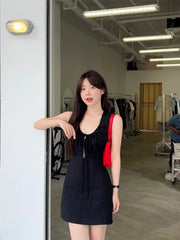 Hnewly   Woman Dress Fashion Summer Hollow Out Sexy Sweet Sleeveless Bandage Solid Slim Elegant Party Mini Dresses Female Casual