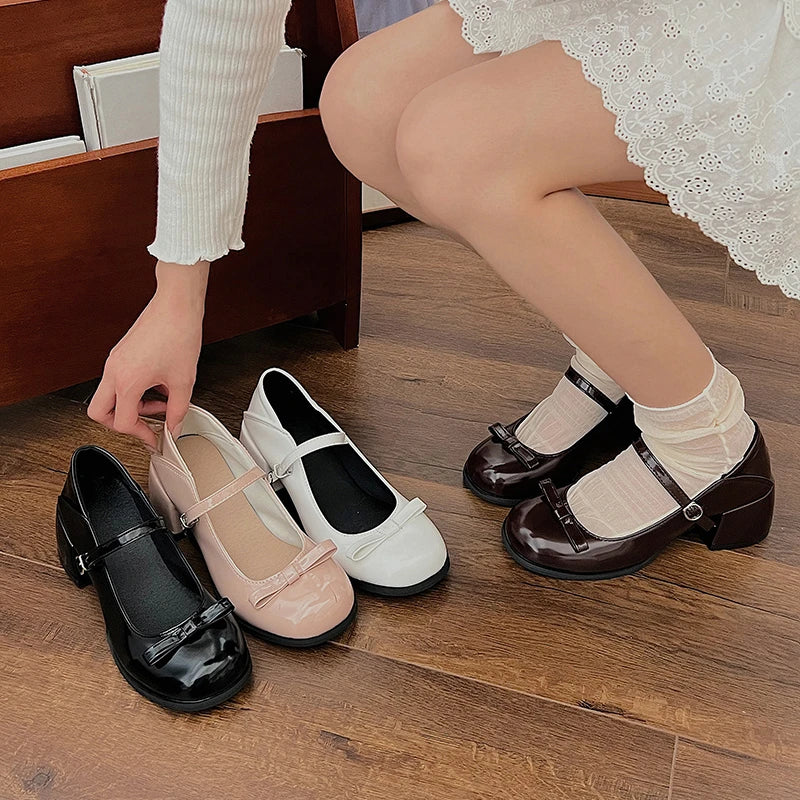 Hnewly Mary Jane Shoes Women's Elegant Low Heel Shoes Fashion Casual Buckle Single Shoes Ladies College Style Footwear Single Pumps