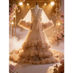 Hnewly  Puffy Tulle Robe Lingerie Bridal Robe Baby Shower Photography maternity dress photoshoot