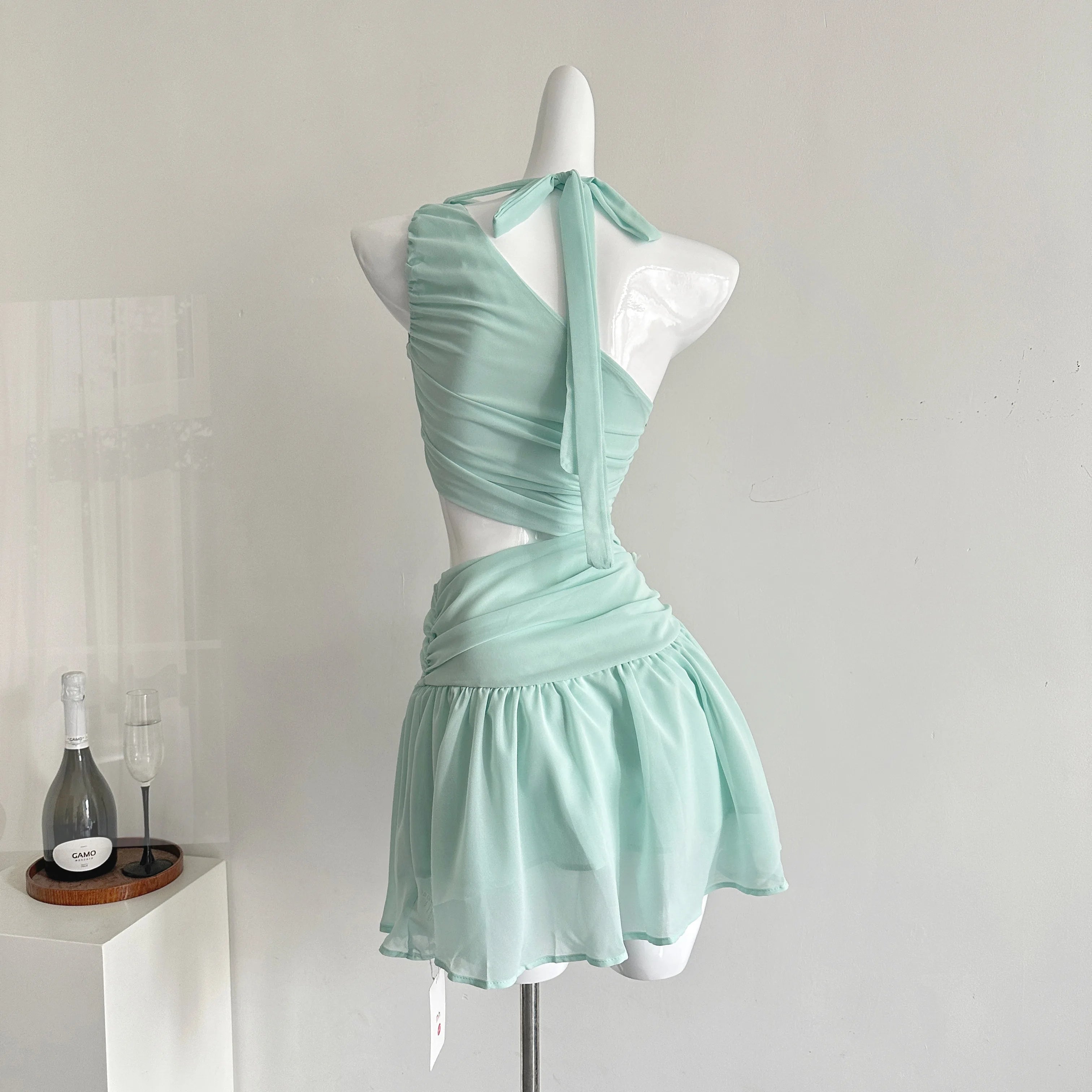 Hnewly Summer 2000s Aesthetic Y2k Vintage Off Shoulder Dress Frock Party Shoujo Girl Hollow Out One-Piece Evening Gyaru Coquette Prom