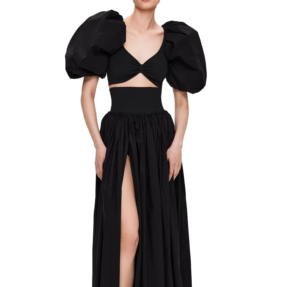 Hnewly  Sexy Short Sleeve Bubble Sleeve Two-Piece Set Birthday Party Annual Meeting Evening Gown Elegant Fashionable Women's Clothing
