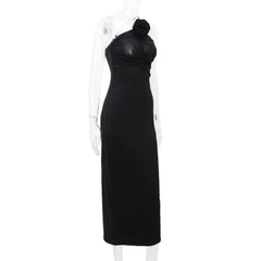 Hnewly  Elegant Sleeveless Slim Black Women's Dresses Slash Backless Prom Dresses French Vintage Evening Party Tight Gowns