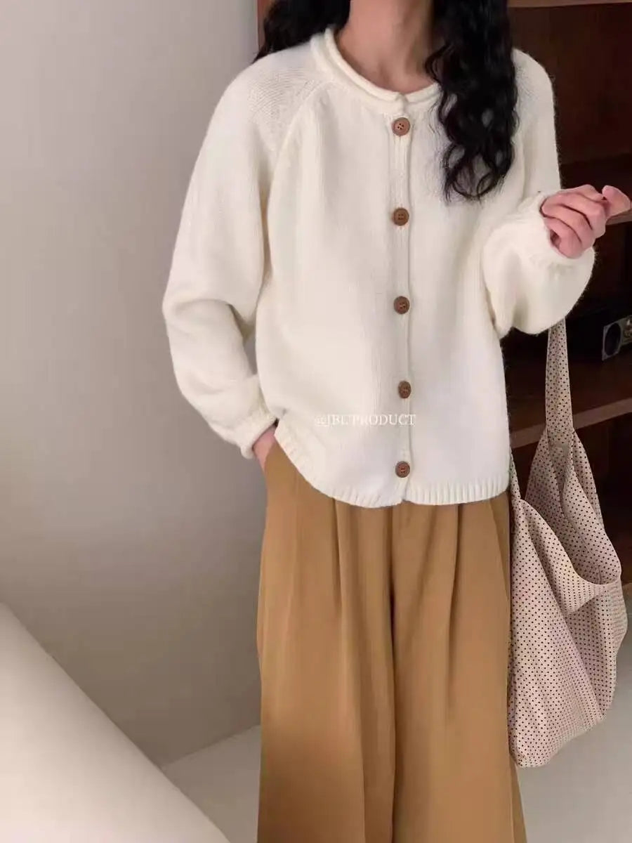 Hnewly  Women Sweater Cardigan Soft Knitted Button-Down Long Sleeve Plain Sweater Jacket Top Fall Winter Korean Ladies Chic Outfit