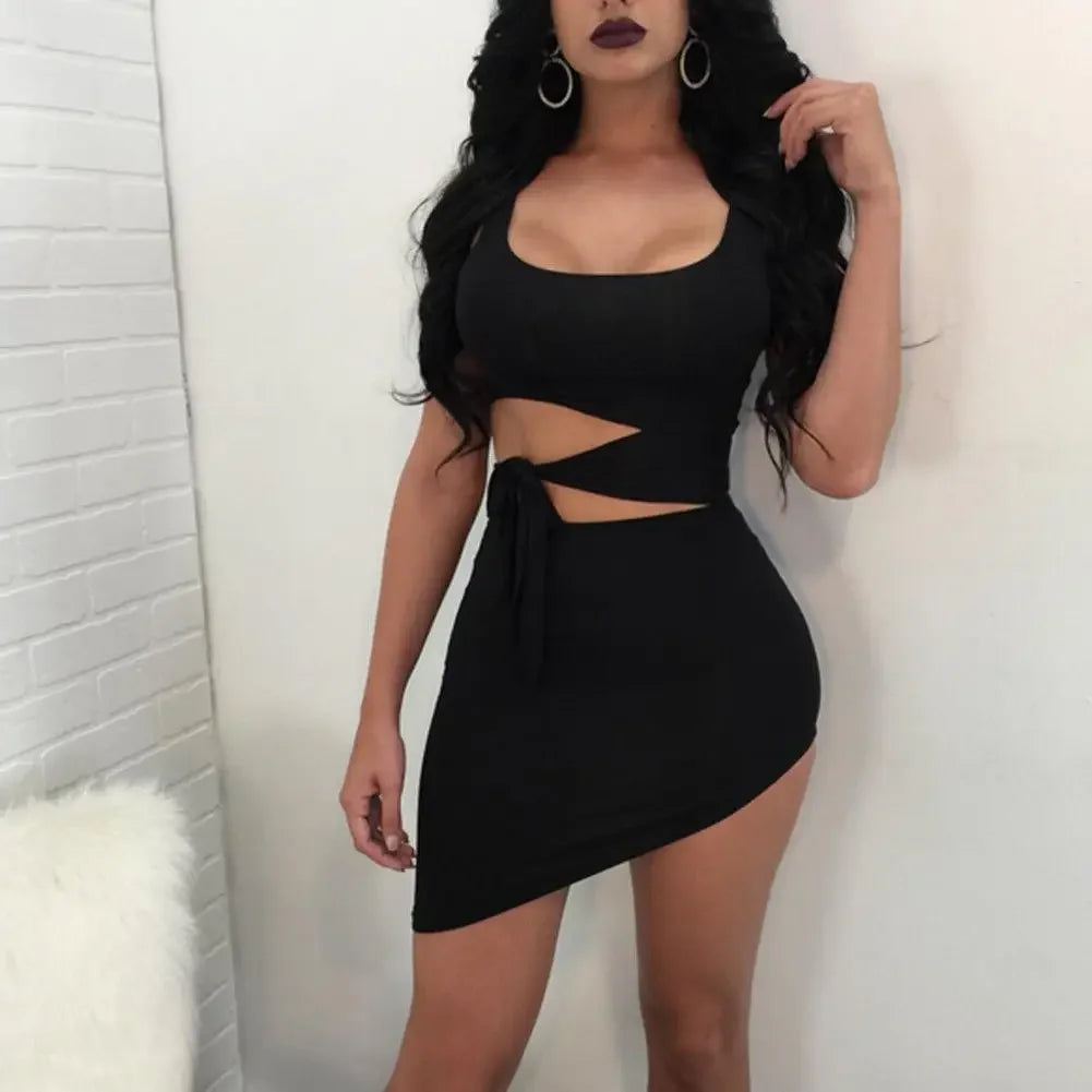 Hnewly outfit ideas Fashion Party Dress Women Sexy Hypotenuse Hollow Out High Waist Sexy Package Hip Short Mini Dresses Evening Club Dress