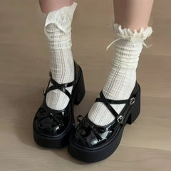 Lunivop  Platform Thick Bottom Women Mary Jane Shoes Patent Leather Heart Buckle Thick Heel Lolita Shoes Ladies Elegant Dress Pumps