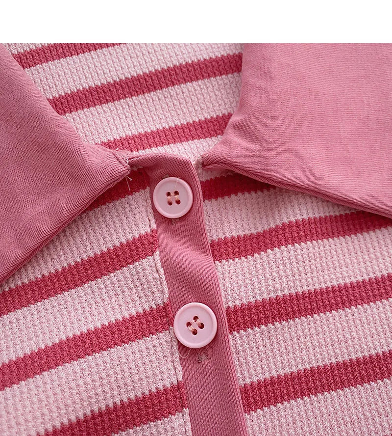 Hnewly Korean Contrast Stripe T-shirt Cardigan 2025 New Summer Women's Commuting Fashion Buttons Lapel Shirt Slim Versatile Top Trend