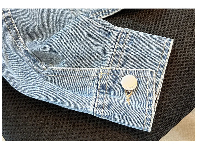 Hnewly  Light Blue Retro Denim Jacket Women's Spring Single Breasted Loose Cardigan Short Top Autumn O-Neck Long Sleeve All-Matched Top