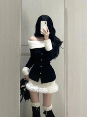 Hnewly trashy outfits Fashion Sexy Off Shoulder Long Sleeve Slim Fit Tops Women+ Y2k High Waist Bodycon Skirts Early Autum New Two Piece Sets