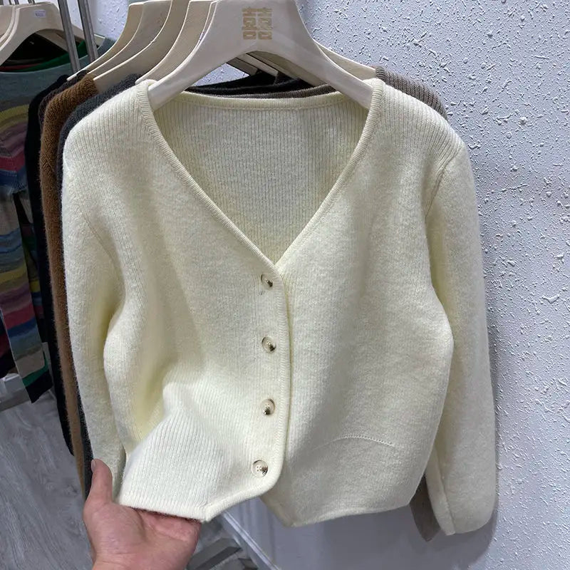 Hnewly  New Women's Sweaters Fashion Loose All-match Knitwear Coats Spring Autumn Korean Lazy Style V-neck Single-breasted Top