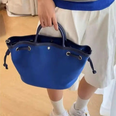 Hnewly  Large Capacity Commuter Canvas with PU Leather Bundle Tote Bag Fashionable Commuter Vegetable Basket Portable Canvas Bag