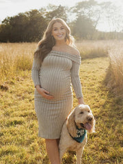 Hnewly  Fashion Maternity Photography Dress Off Shoulder Knit Bodycon Gown Outdoor Pregnancy Photo Shoot Outfit Maternity Photo Prop
