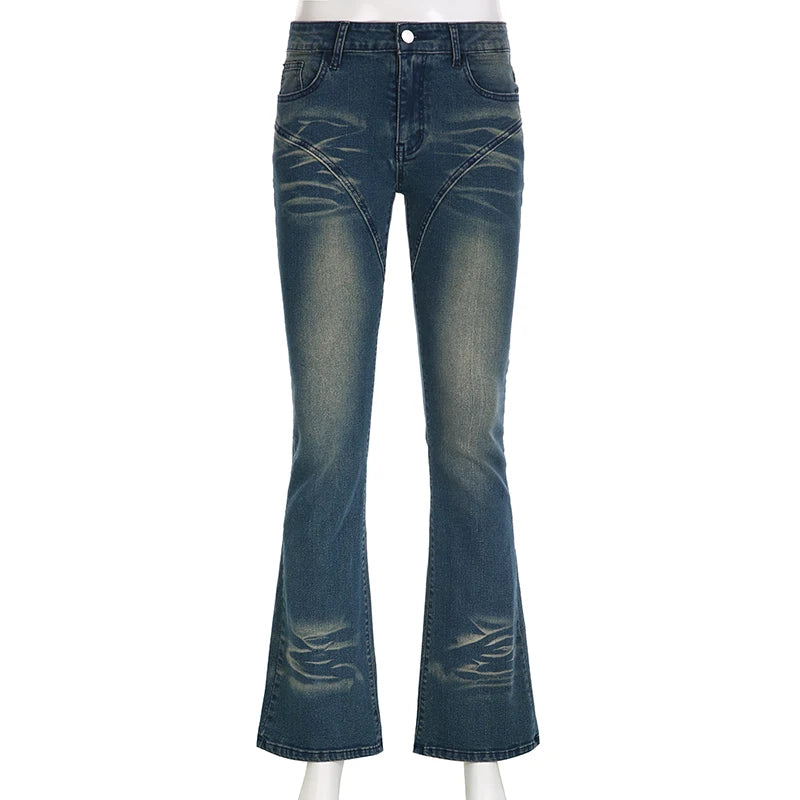 Hnewly Vintage Flare Jeans Low Rise Women Sexy Fashion Washed Jean Pants cyber Y2K Grunge Fairycore Denim Trousers Korean