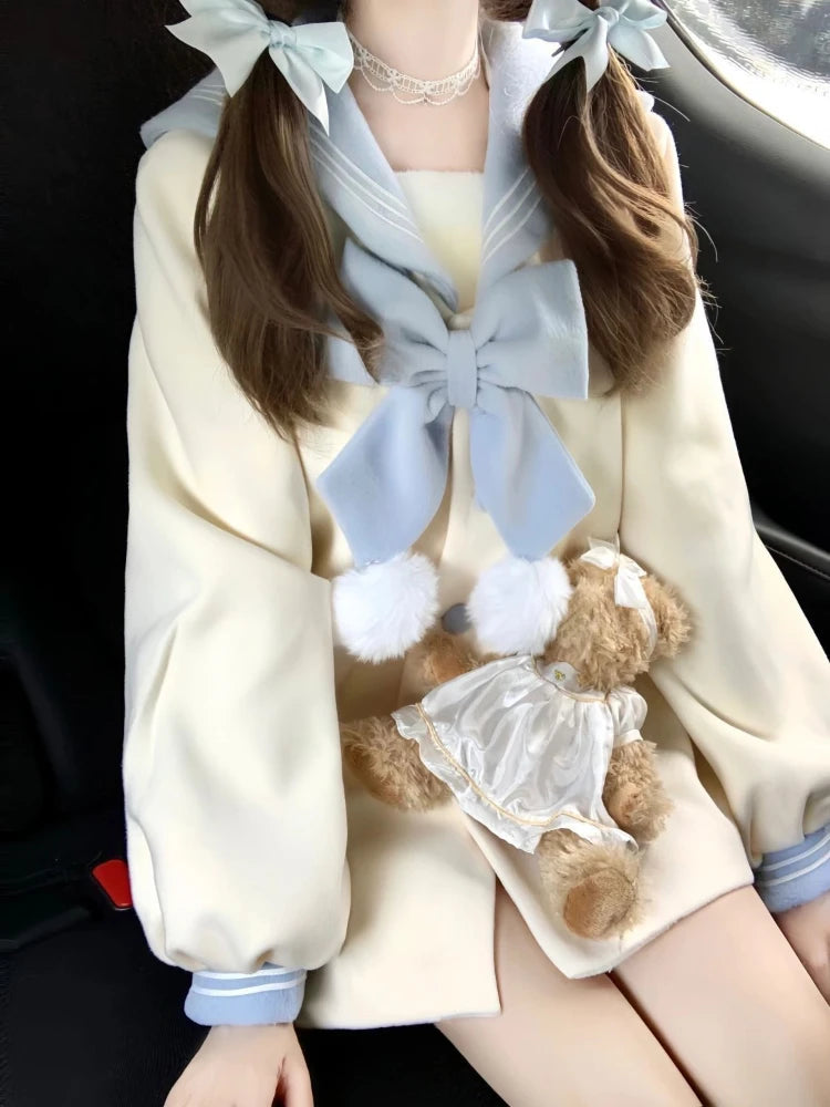 Hnewly cute winter outfits Sweet Japanese Kawaii Short Overcoats Women Lolita Thin Jacket Female 2000s Vintage Clothing Street Wear Dress Coats Y2k Autumn