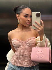 Hnewly   Sexy Ruffles Corset Tops Women Y2K Fake Fishbones Skinny Solid Wrap Summer Trend Street Sweet Daily stretch Tube Tops