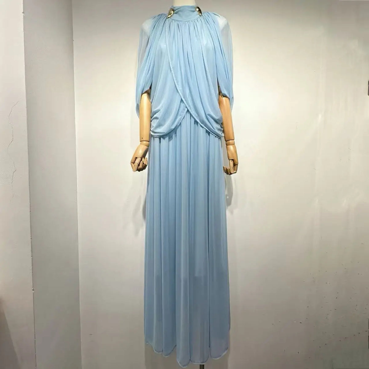 Hnewly  Elegant Crossbody Long Dress Women's Summer Fashion Pure Color Knitted A-Line Skirt Elegant Dress Polyester Fabric